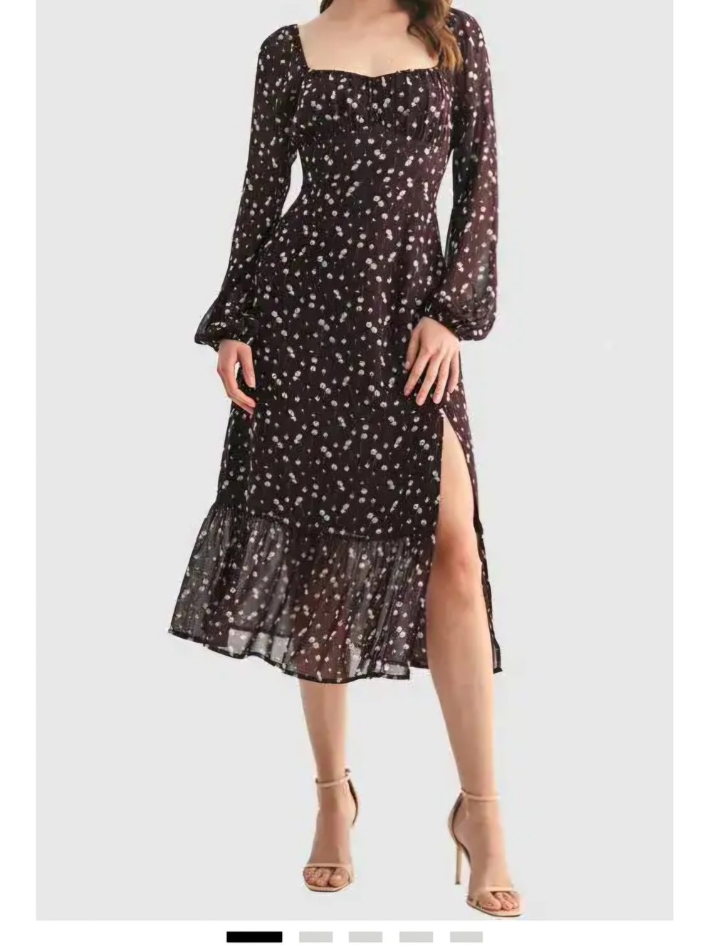 All in Favor Flowy Burgundy Floral Square-Neck Long Sleeve Midi Dress Size XS
